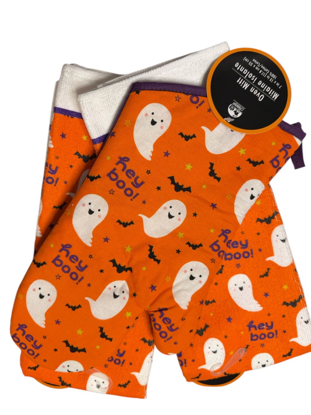 Halloween Ghost Kitchen Towels & Oven Mitt Set NWT